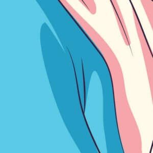 A close-up of a section of illustration showing a fabric in shades of light blue, light pink, and white.